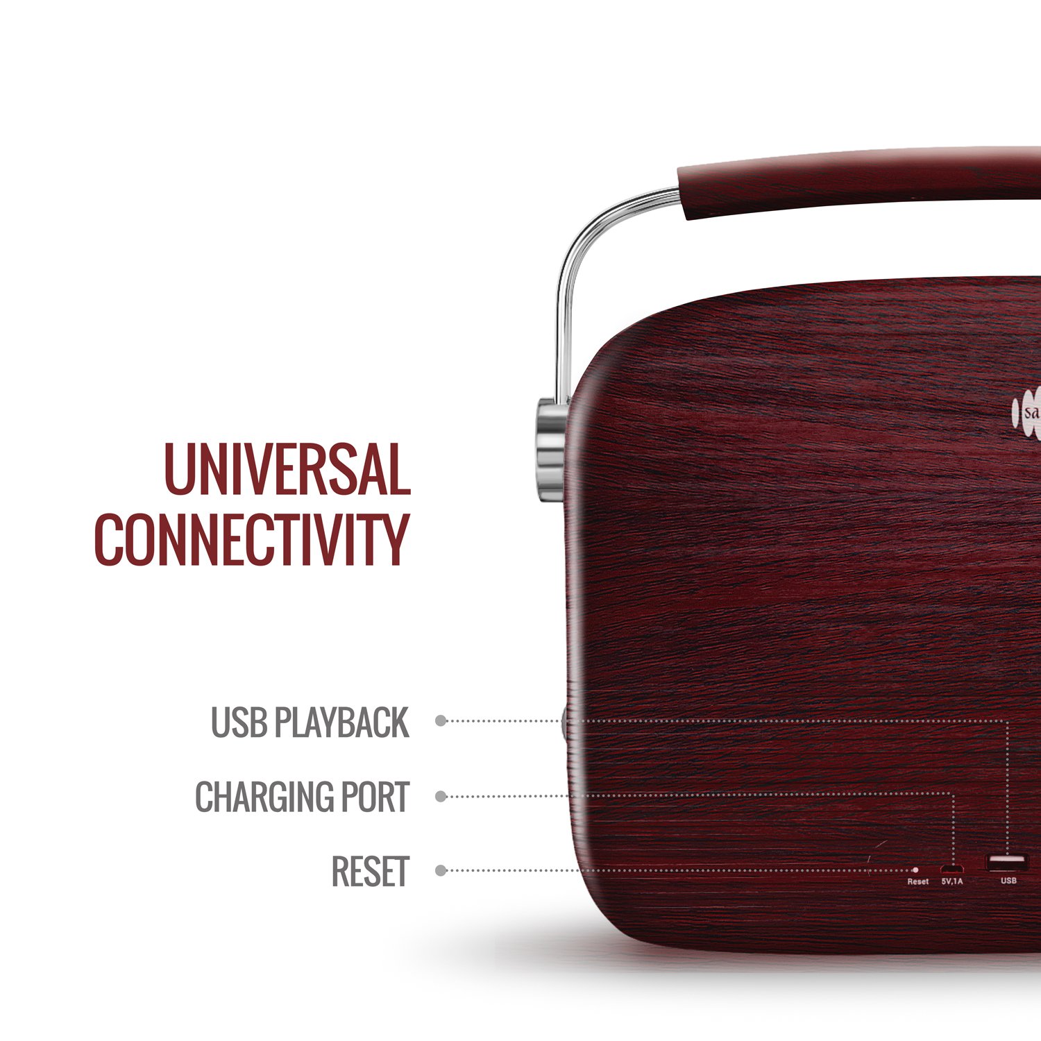 Saregama Carvaan Hindi - Portable Music Player with 5000 Preloaded Songs, FM/BT/AUX (Cherrywood Red) - View 6
