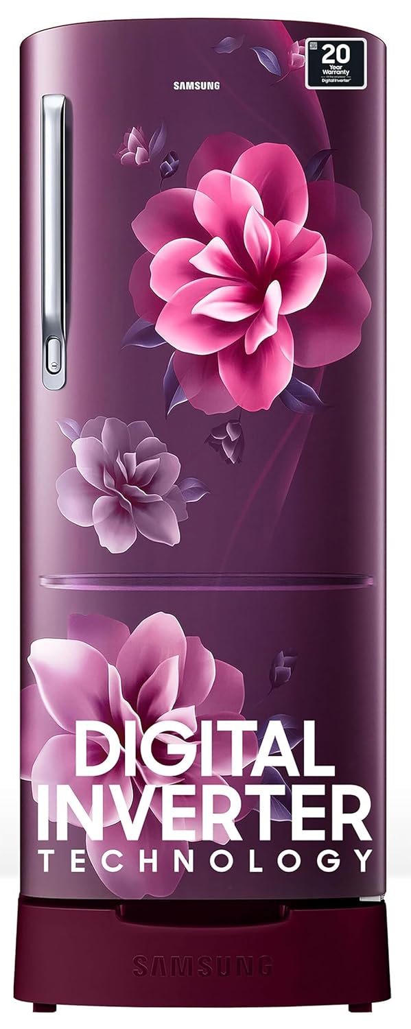 Samsung 183 L, 4 Star, Digital Inverter, Direct-Cool Single Door Refrigerator (RR20C1824CR/HL, Red, Camellia Purple, Base Stand Drawer)