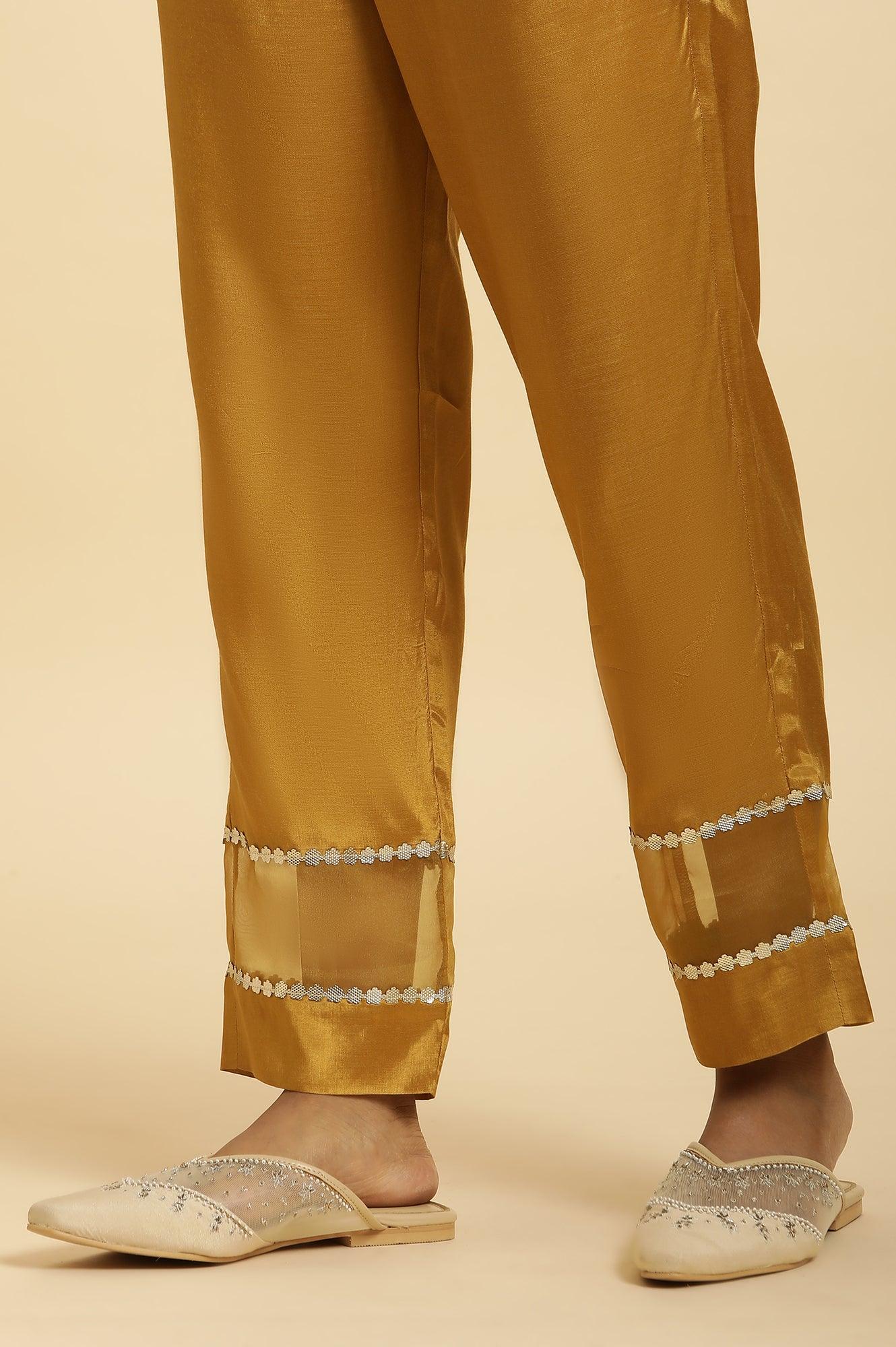 Yellow Embroidered Kurta, Pants And Dupatta Set - View 2