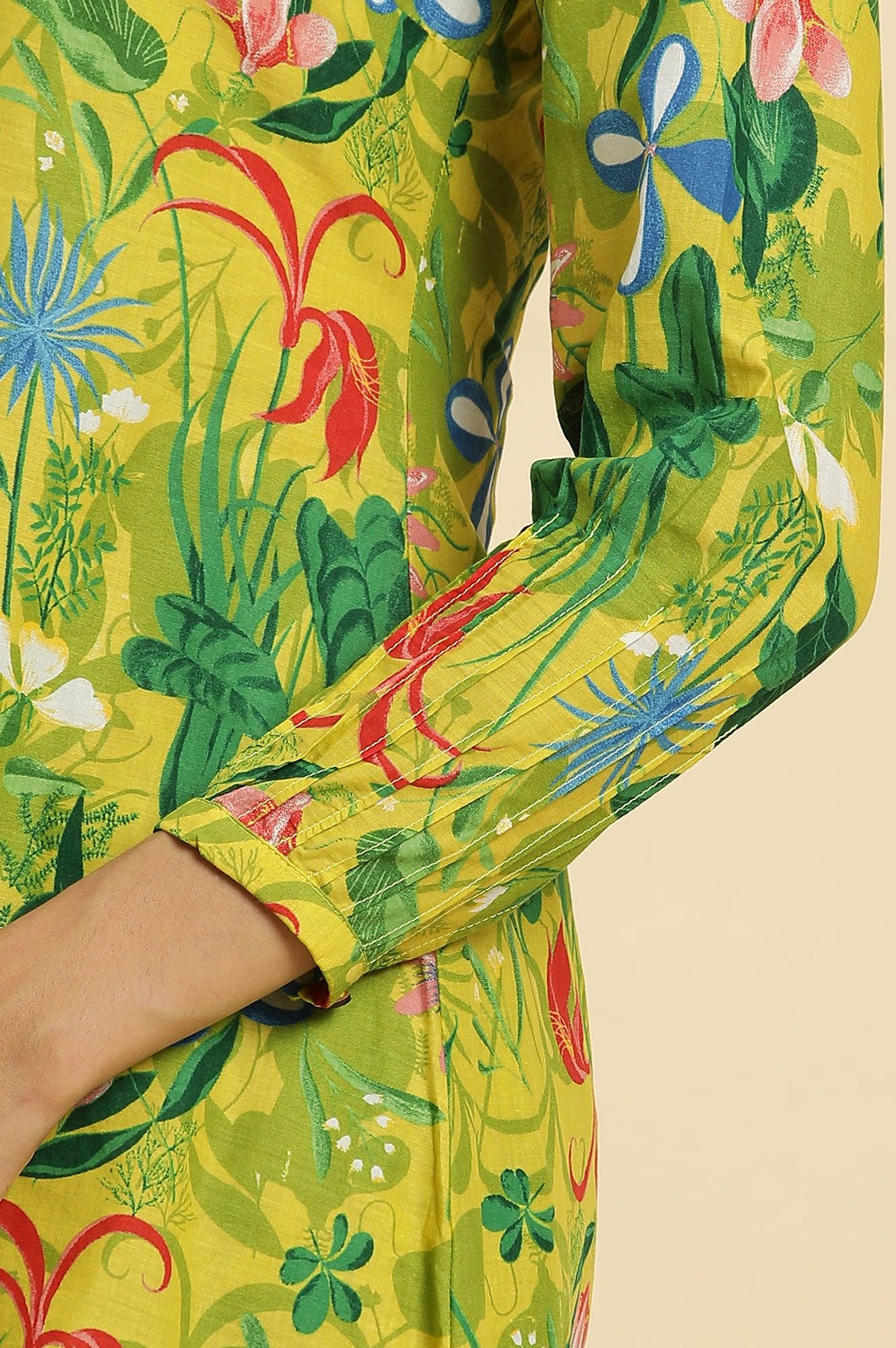 Green Floral Printed A-Line Kurta & Pants Co-Ord Set - View 2