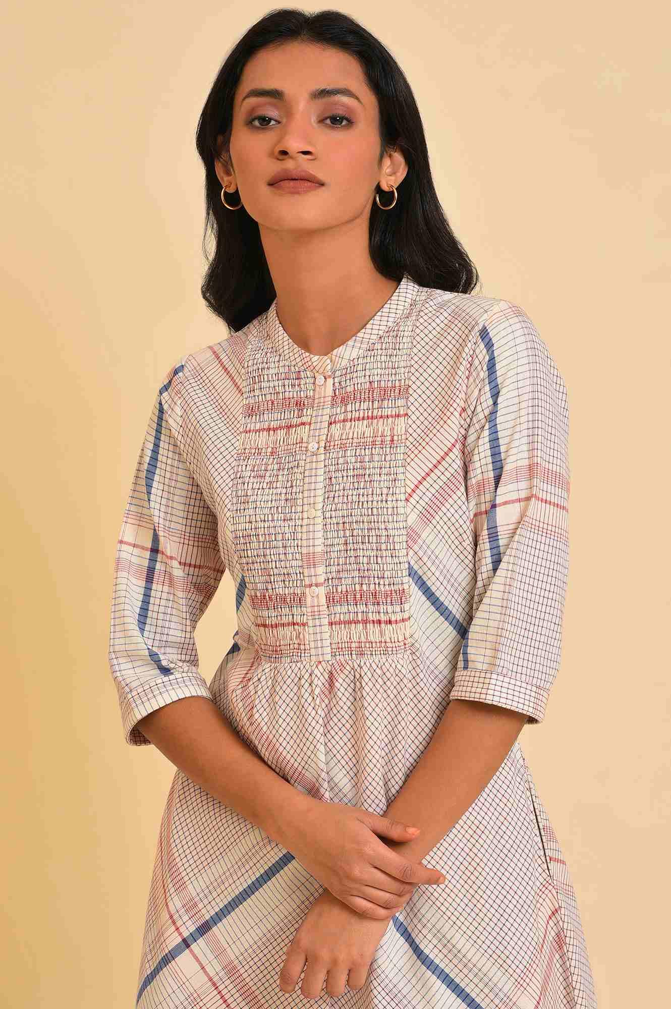 Ecru Bold Checks A-Line kurta & Pants Co-Ord Set - View 5