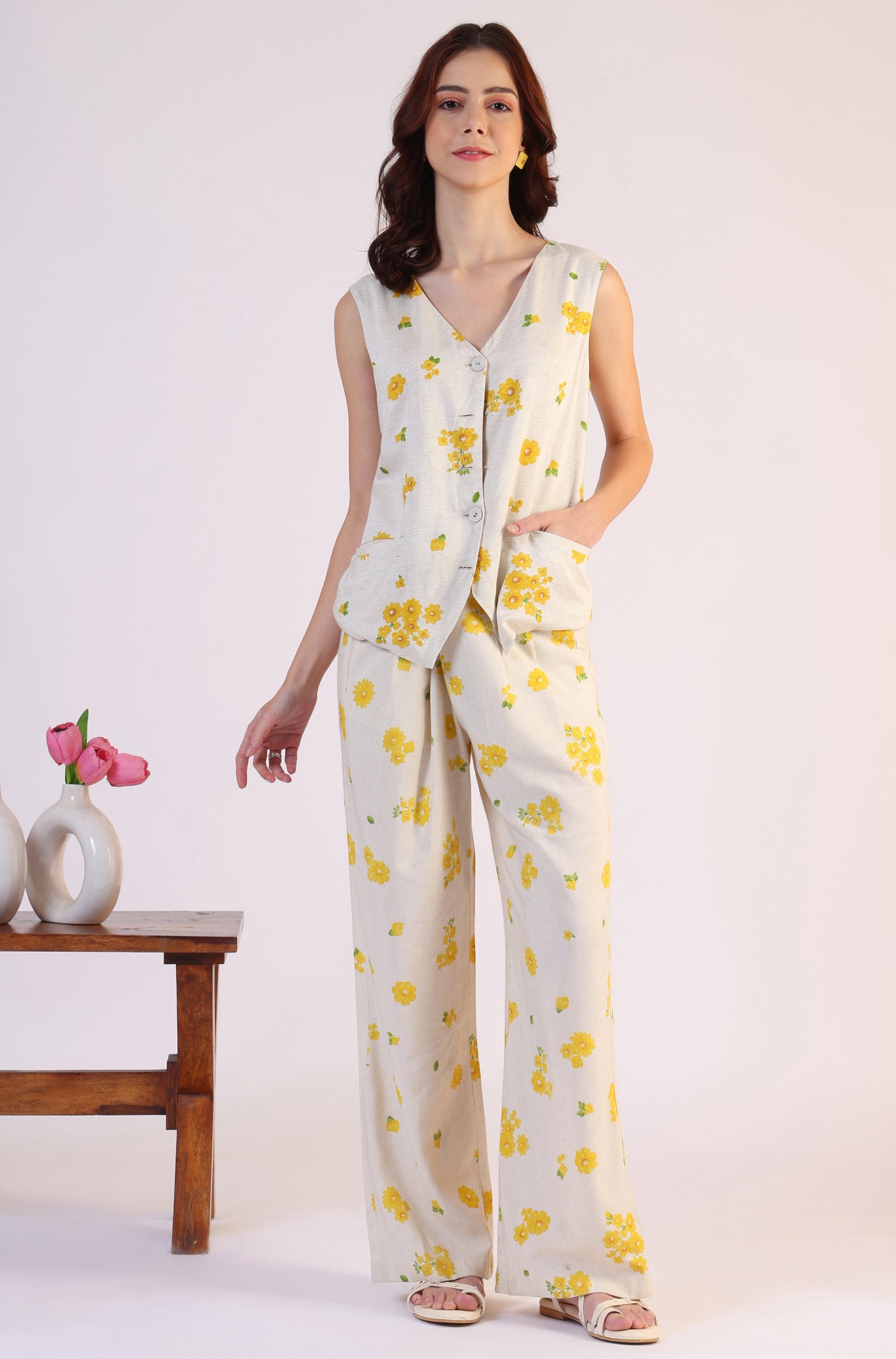 Floral Printed Rayon Top & Parallel Pant Co-Ord Set - View 9