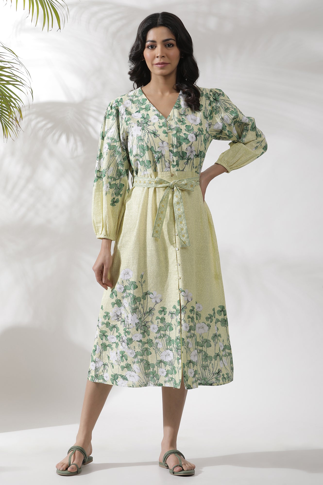 Yellow Floral Printed Shirt Dress - View 10