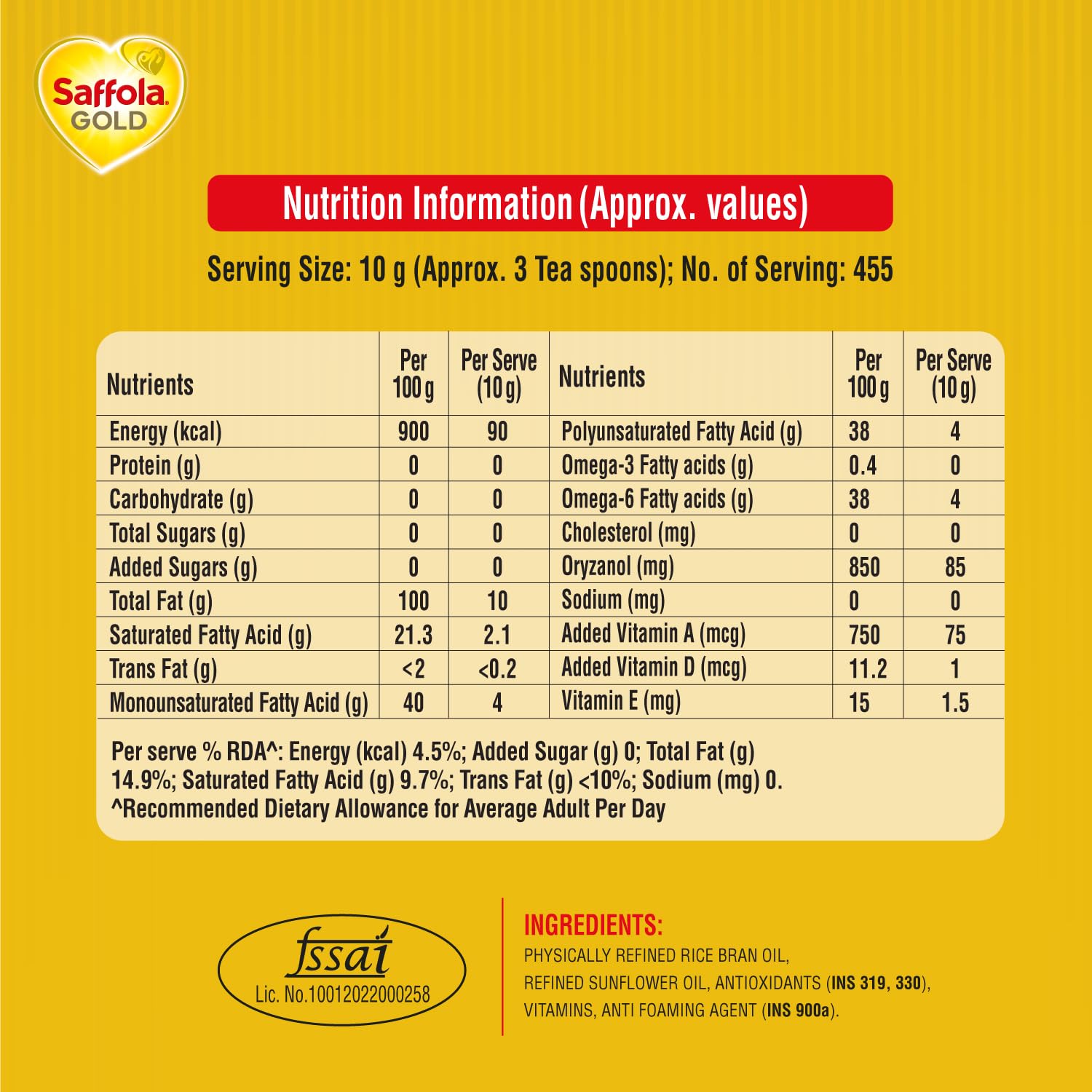 5 Litre Jar Free 1 Litre Pouch Saffola Gold Refined Cooking oil | Blended of Rice Bran & Sunflower oil - View 5