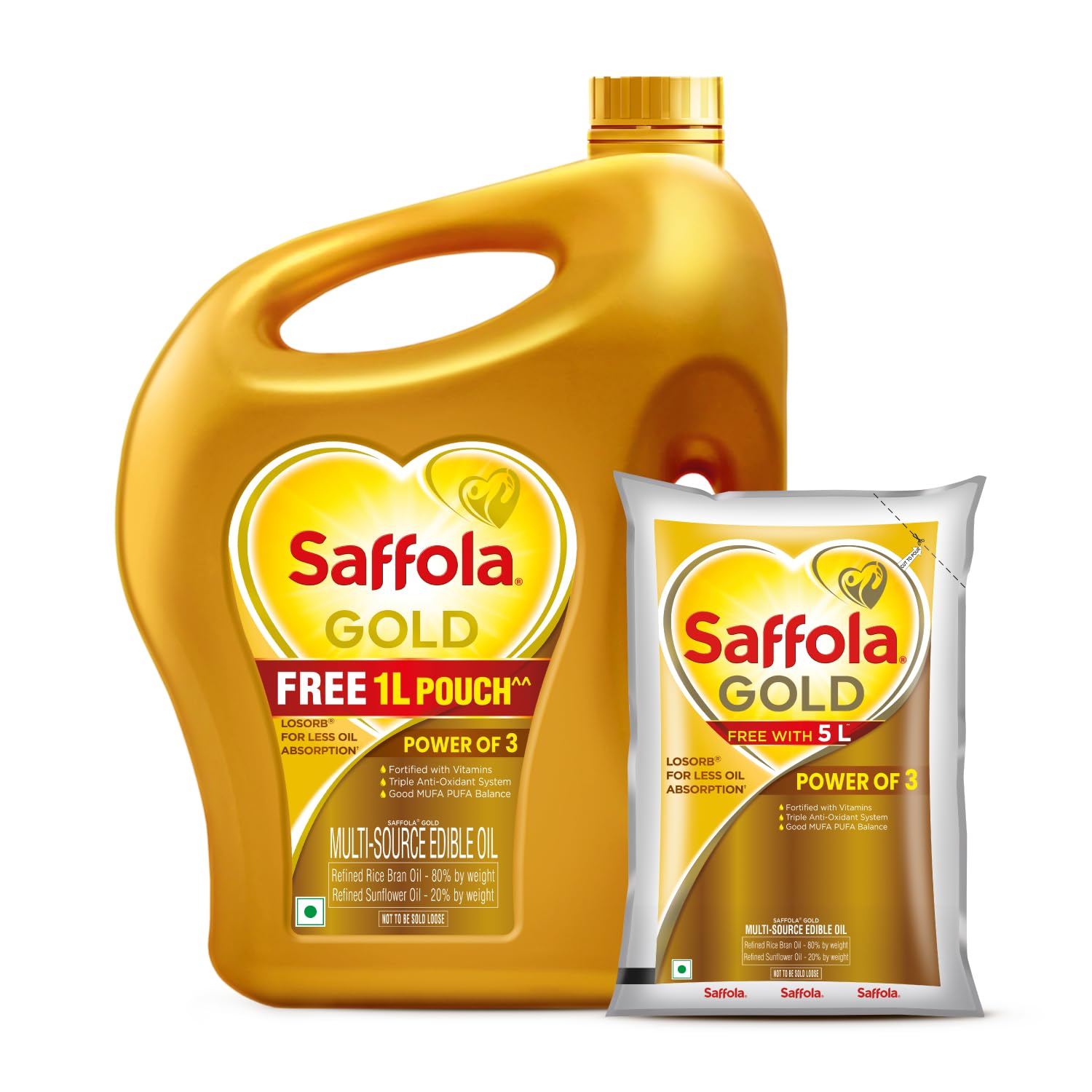 5 Litre Jar Free 1 Litre Pouch Saffola Gold Refined Cooking oil | Blended of Rice Bran & Sunflower oil - View 7