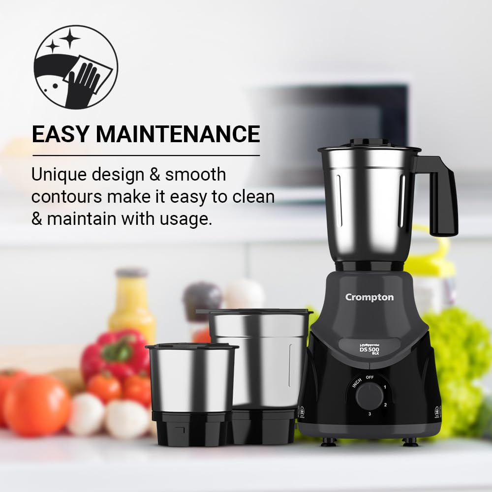 Crompton DS 500 BLK 500-Watt Mixer Grinder with Powertron Motor & Motor Vent-X Technology (3 Stainless Steel Jars, Black & Grey) - View 4