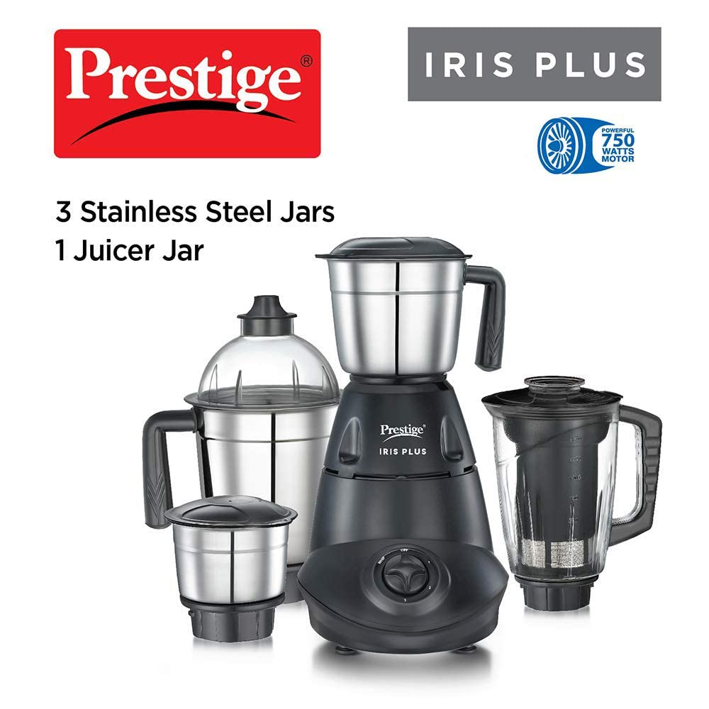 Prestige 750 Watts Iris Plus Mixer Grinder With 4 Jars (3 Stainless Steel Jars 1 Juicer Jar)| 4 Super Efficient Stainless Blades| - View 4