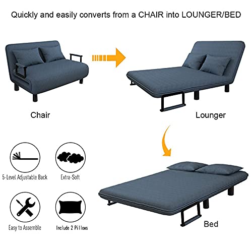 Royal Interiors 3 Seater Foldable Sofa with Cushion and Armrests | Compact Sleeper Couch for Small Spaces | Sleeper Sofa for Living Room, Bedroom | Convertible Tri-Fold Sofa Cum Bed (Blue) - View 2