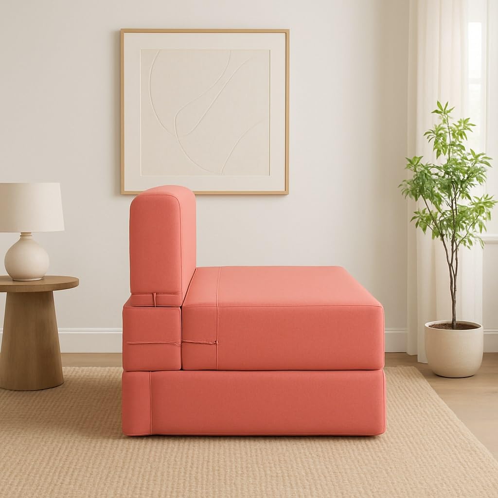 PumPum EPE Foam 2-Seater Sofa Cum Bed ? 36 Inch Width, Convertible Design, Lightweight & Foldable (Peach) - View 3
