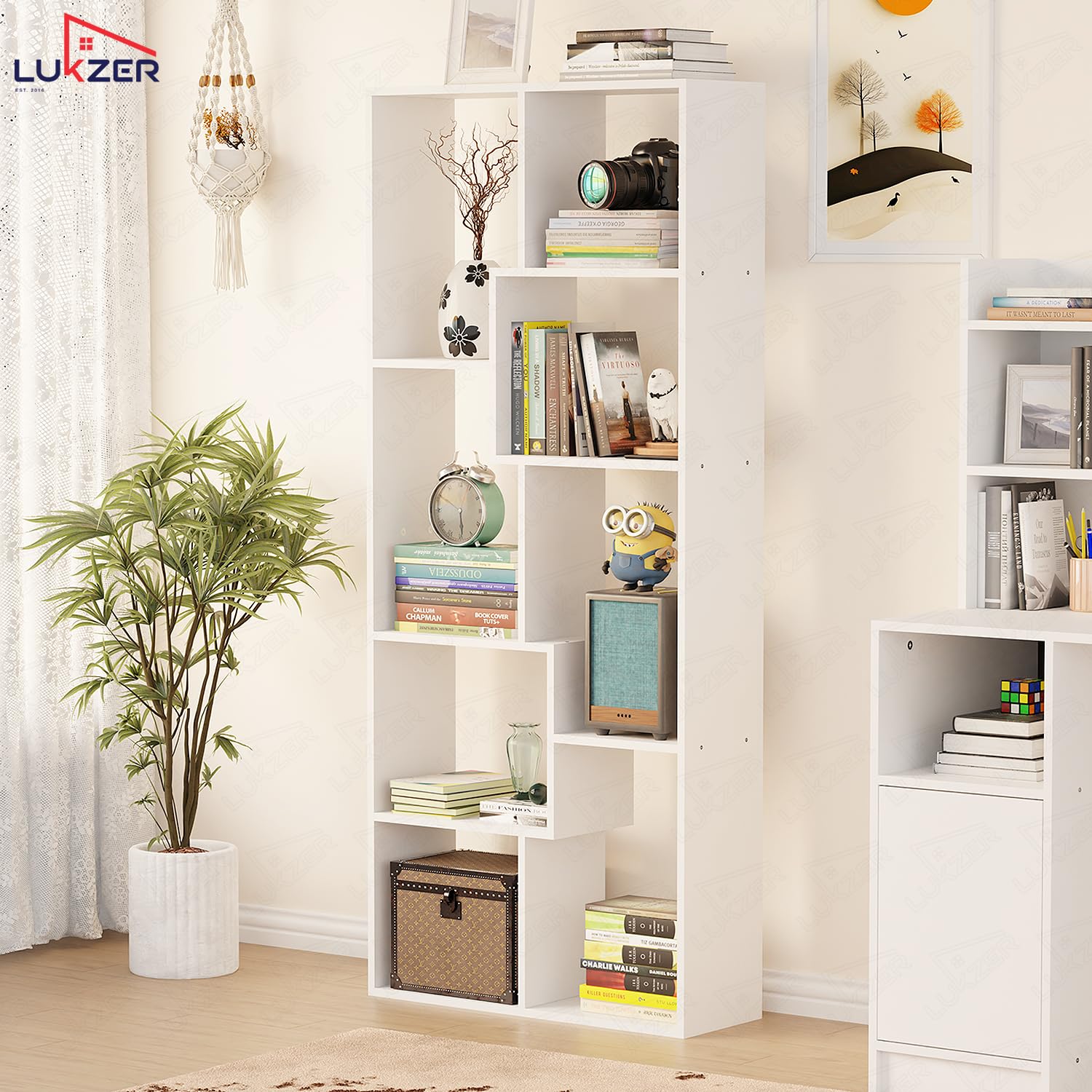 Lukzer 8 Shelves Modern Simple Engineered Wood Book Shelf with Storage Display Rack Open Bookcase Showcase Stand (MR-004/White/164 x 24 x 70 cm) DIY (Do It Yourself) - View 4