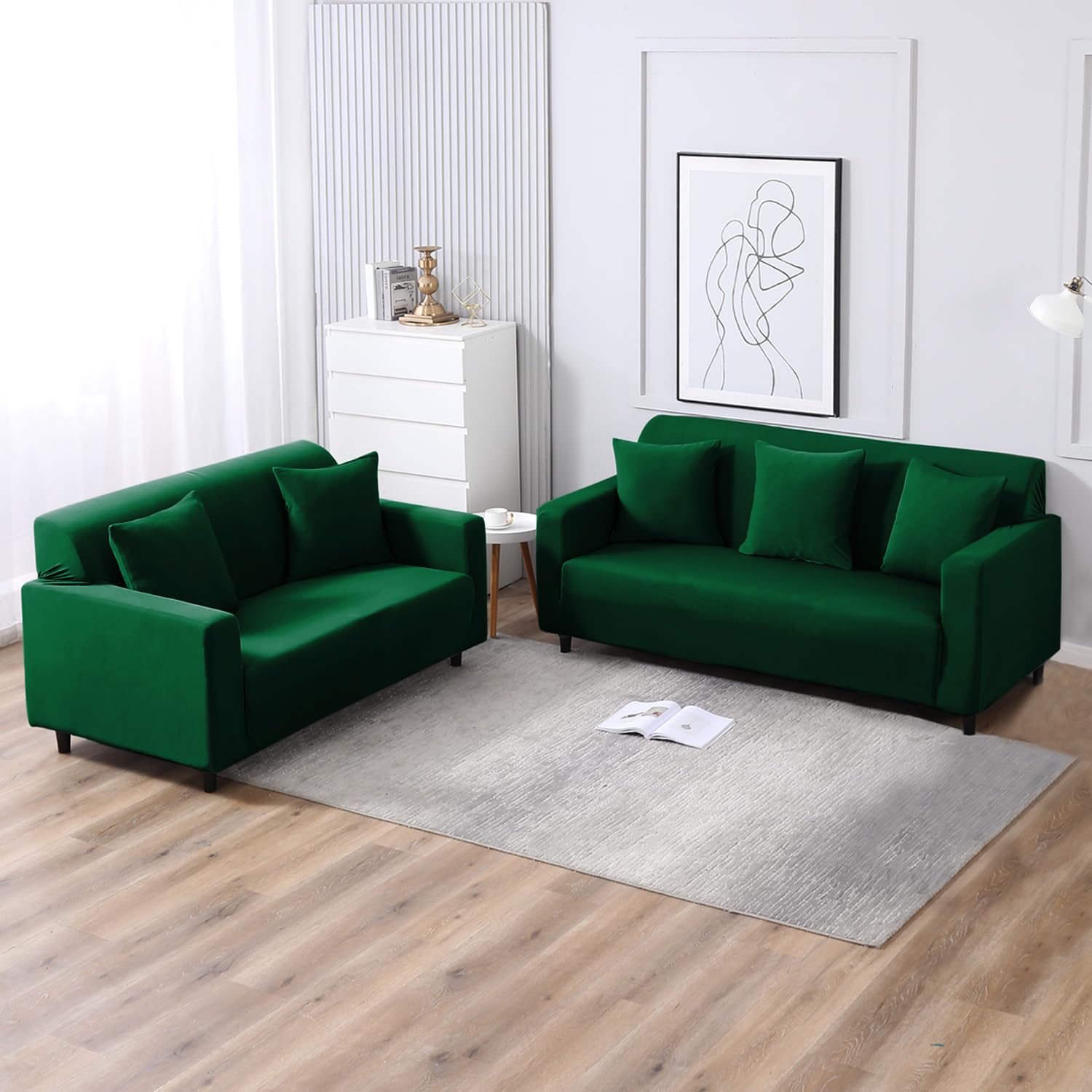 HOKIPO Printed 5 Seater Fully Covered Sofa Cover in 3 Seater and 2 Seater Configuration, Bottle Green (AR-4278-E25 AR-4279-E25) - View 2
