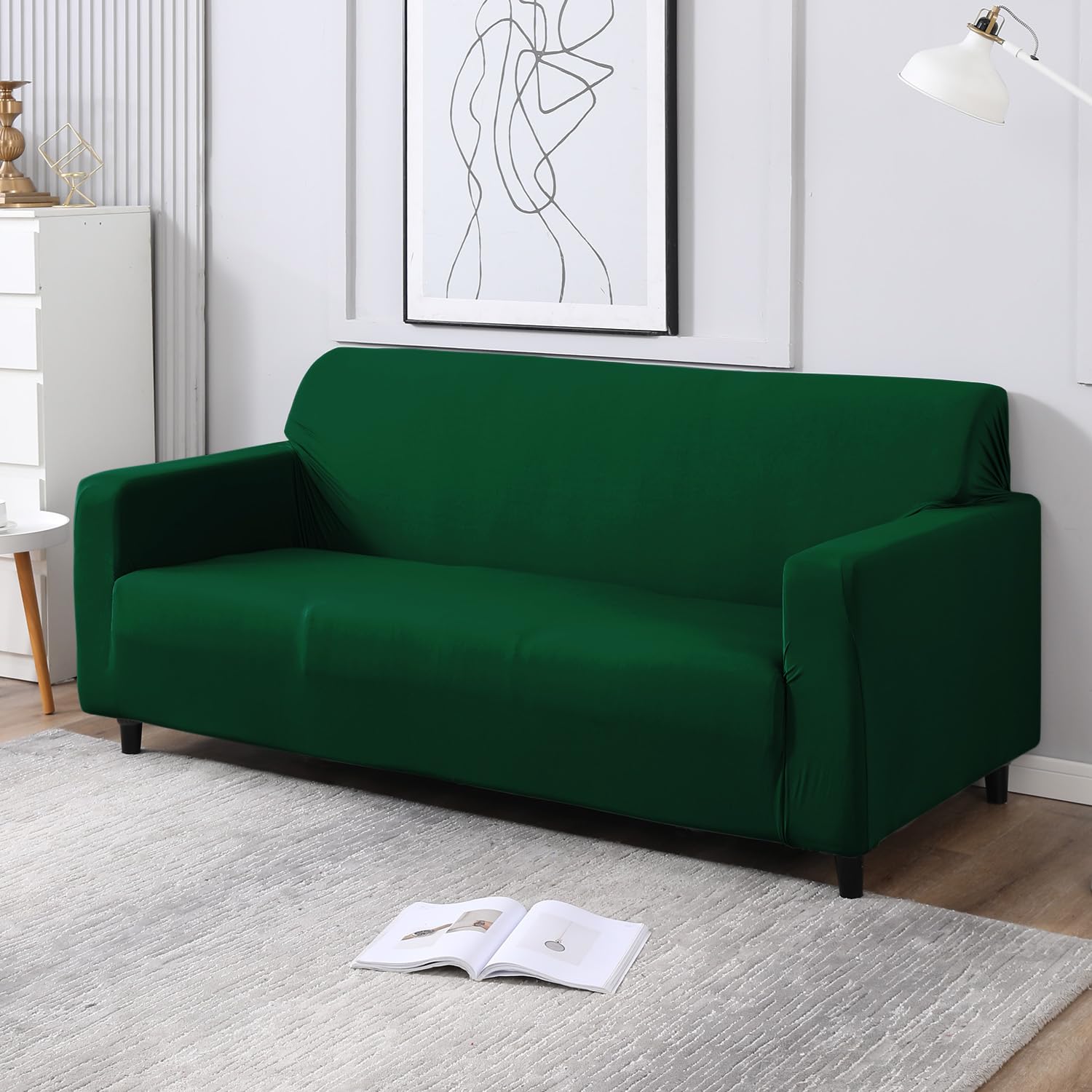 HOKIPO Printed 5 Seater Fully Covered Sofa Cover in 3 Seater and 2 Seater Configuration, Bottle Green (AR-4278-E25 AR-4279-E25) - View 3