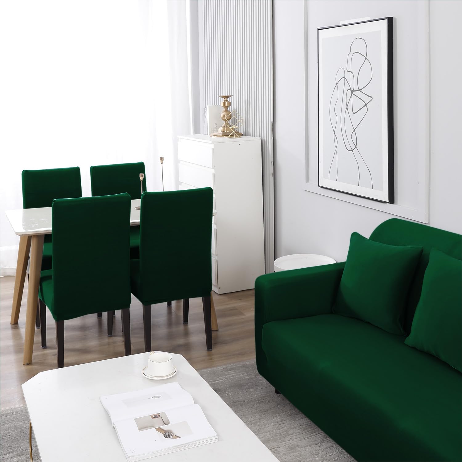 HOKIPO Printed 5 Seater Fully Covered Sofa Cover in 3 Seater and 2 Seater Configuration, Bottle Green (AR-4278-E25 AR-4279-E25) - View 4