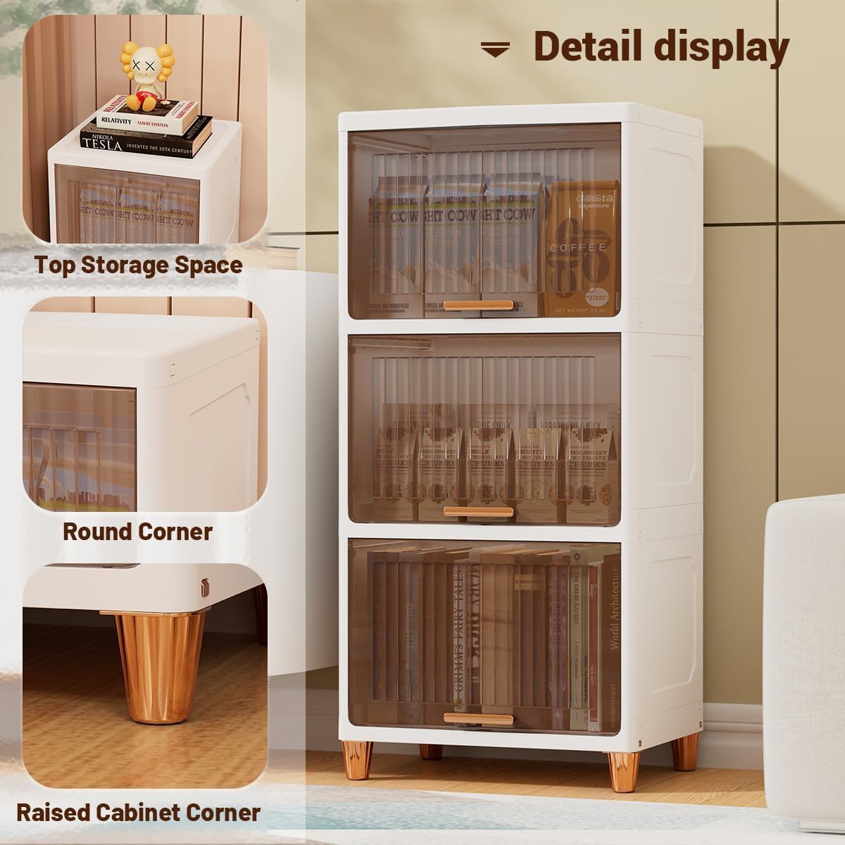 JD FRESH 4 Tier Foldable Plastic Rack for Storage/Kitchen Cupboard/Versatile and Sturdy Wardrobe for Clothes/Multipurpose Storage Organizer/Closet for Bedroom/Living Room/Laundry Room (Transparent) - View 5