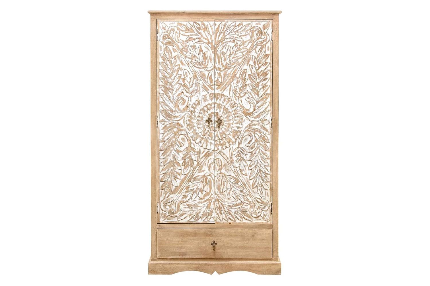 The Attic Jodhpur Carving Wardrobe|Solid Wood Multiple Utility Storage| Clothes Organizer|Wardrobe for Clothes Wooden, almirah for Clothes Wooden|Natural White Matte Finish - View 5