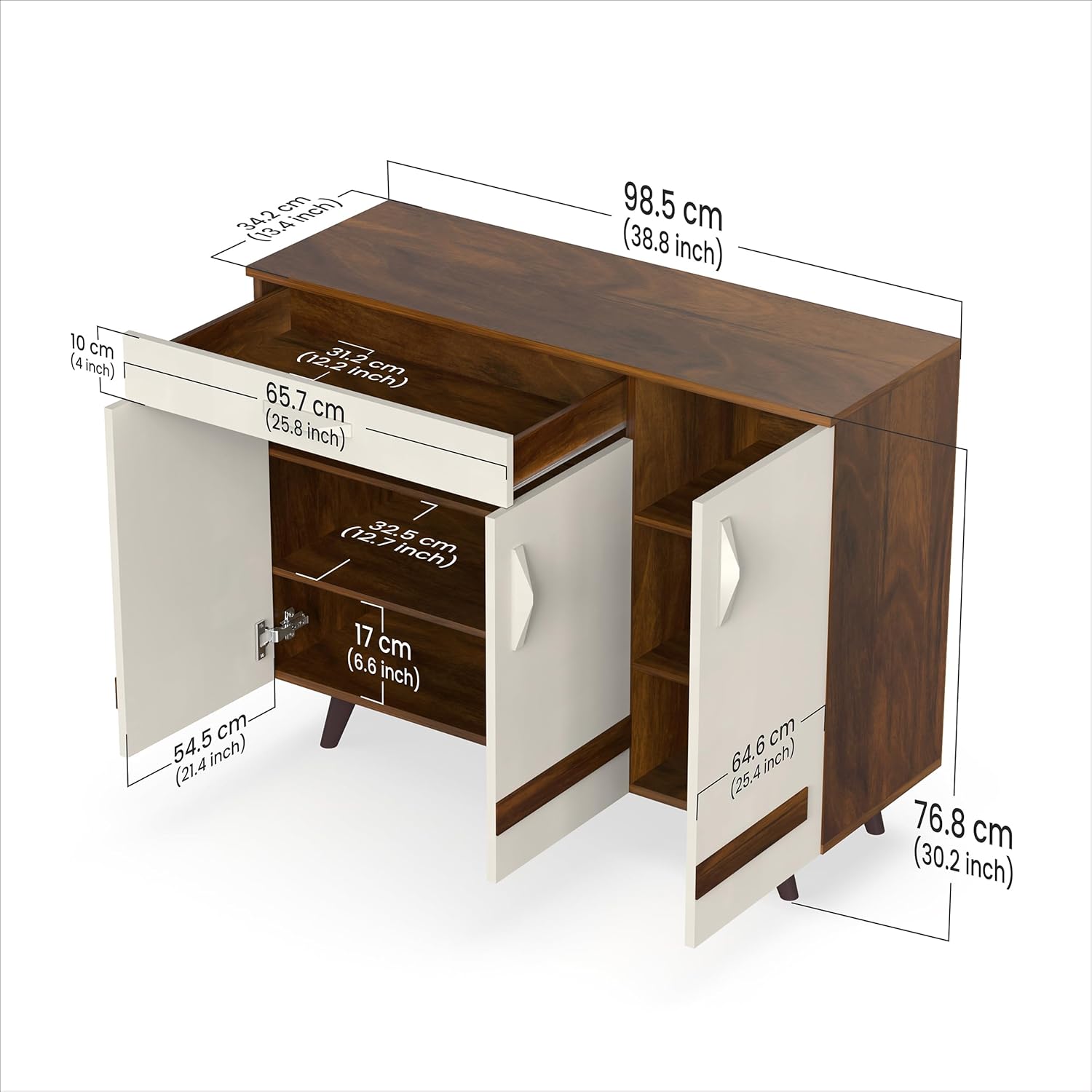 BLUEWUD Kaspen Engineered Wood Wood Dual Tone 3 Doors Shoe Rack Cabinet Slipper Footwear Stand Organizer with Drawer can Store Up to 16 Pairs for Home (Brown Maple & White) - View 2