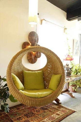 Hanging Swing Chair for Balcony & Living Room | Handwoven Cane Hammock Zula for Adults | Indoor Outdoor Single Seater Jhula | Handmade Rattan Swing Chair (91x46x91 cm) - View 5