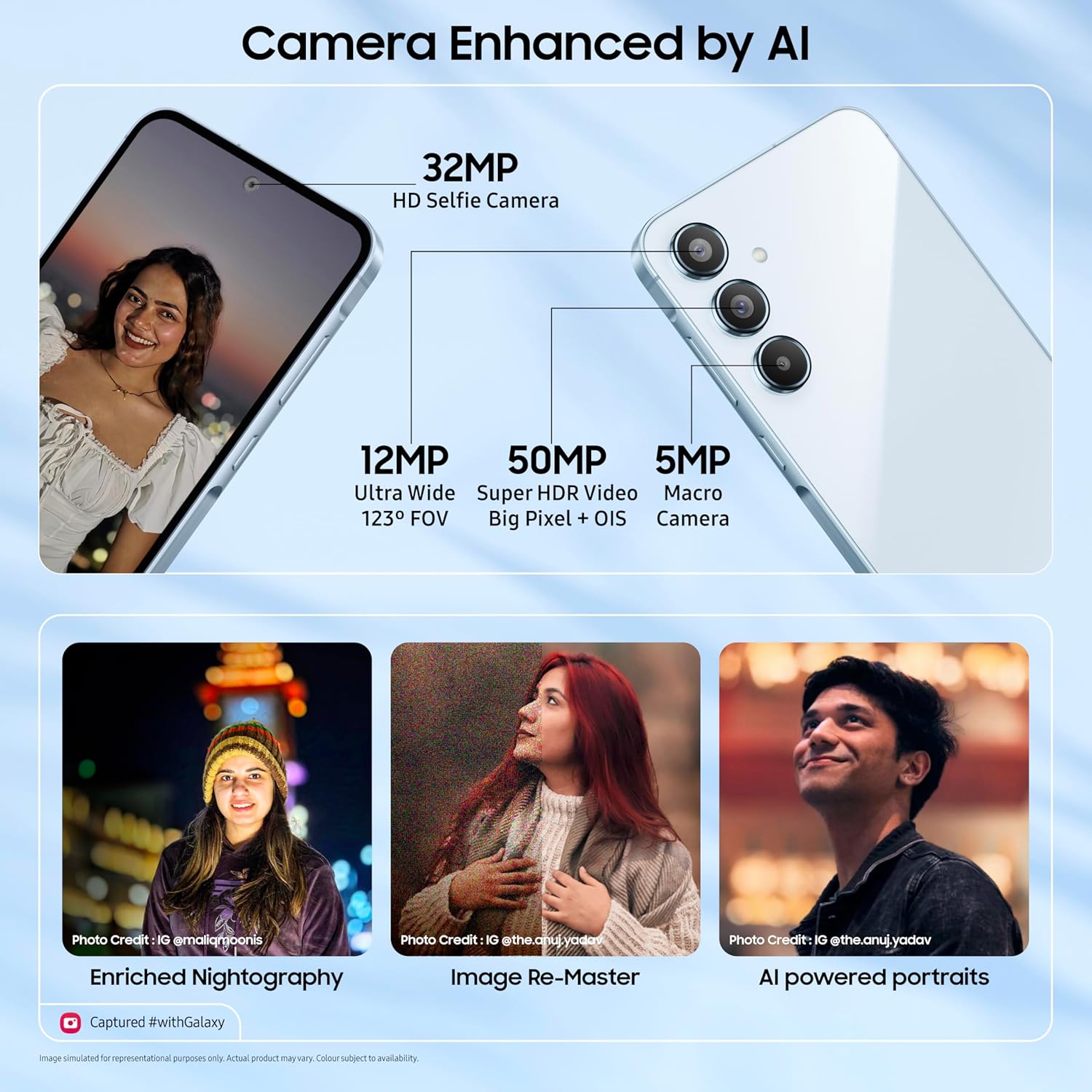 Samsung Galaxy A55 5G (Awesome Iceblue, 8GB RAM, 256GB Storage) | AI | Metal Frame | 50 MP Main Camera (OIS) | Super HDR Video| Nightography | IP67 | Corning Gorilla Glass Victus | sAMOLED Display - View 5